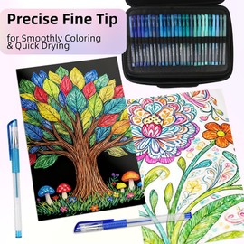 LIULIUCAI Gel Pens for Adult Coloring Book, 312 Pack Artist Colored Pens with 40% More Ink, Glitter Gel Pens with Case and Coloring Book, Perfect Art Supplies for Adults for Coloring