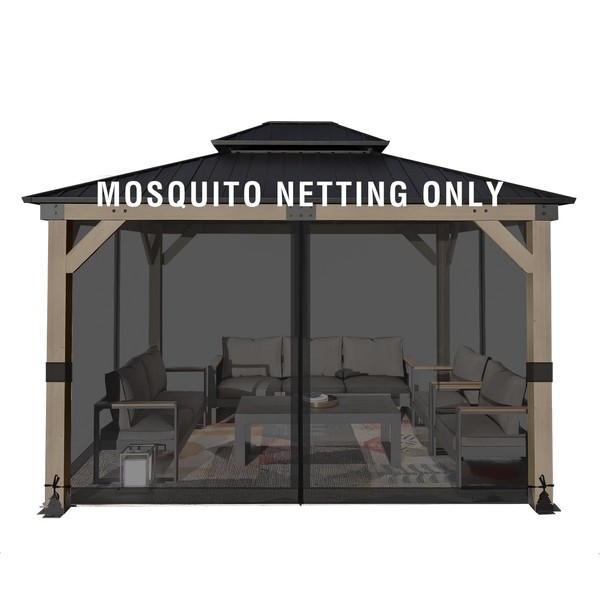 Aoodor Universal 10x13 ft Gazebo Mosquito Netting, Replacement 4-Panel Sidewalls