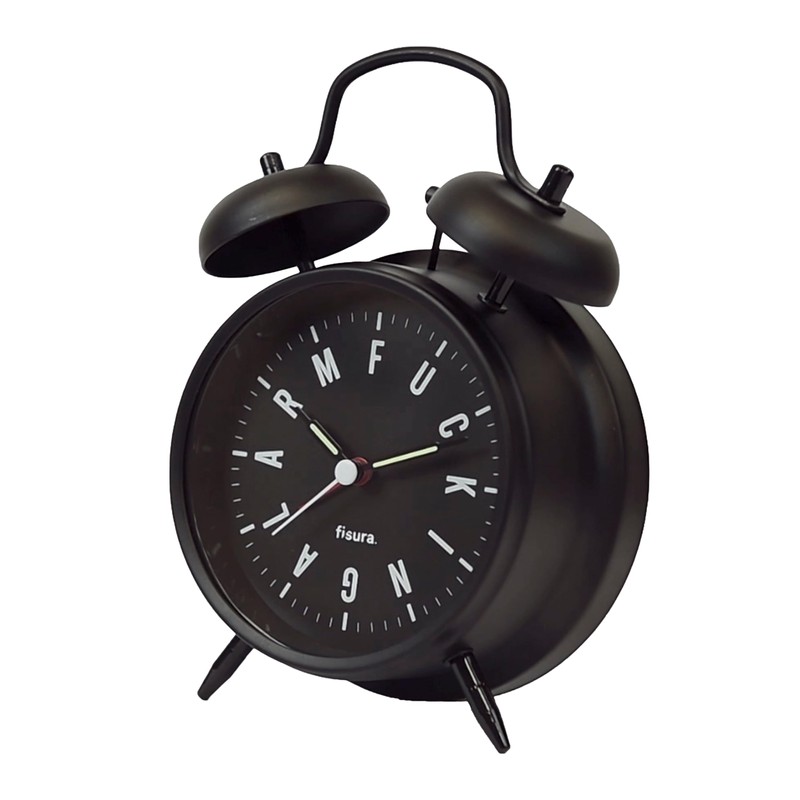FISURA Analogue Alarm Clock, Metal, Black, Standard