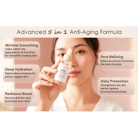 Rosavelle 5 in 1 Facial Serum for Glowing Skin | Hyaluronic Acid 10%, Vitamin C 30%, Niacinamide 5%, Vitamin E 10%, Collagen 5% | Anti Aging Serum for Wrinkles, Fine Lines & Even Skin Tone | 30ml