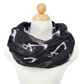 TrendsBlue Premium Anchor Print Infinity Loop Fashion Scarf, Black