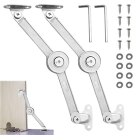 Lid Support Hinge, Pack of 2 Flap Fittings, Lid Support Hinge Soft Close, Folding Hinge with Lock, Folding Lid of Cabinet Support, with Screws and Allen Key for Kitchen Door