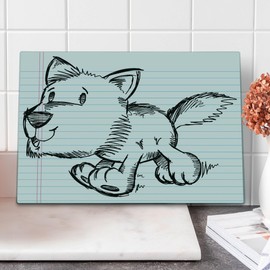 Ambesonne Cartoon Cutting Board, Scribble Art of a Running Puppy Dog on a Notebook Page Style Backdrop, Decorative Tempered Glass Cutting and Serving Board, Large Size, Black Pale Blue Pink