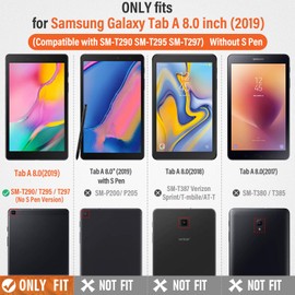 Timecity - Funda protectora para Galaxy Tab A de 8 pulgadas (solo compatible con SM-T290/T295 lanzada en 2019), resistente, con soporte giratorio de 360°, cubierta para tablet con protector de pantalla y correa para la mano