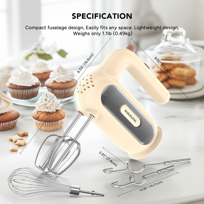 Hand Mixer Electric, 5-Speed Small Handheld Mixer, 1* Whisk, 2*