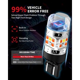 LASFIT T3 7443 Switchback LED Front Turn Signal Lights for 2014-2025 Toyota 4Runner, 7443 Switchback Amber/White LED Bulbs Replace 7443 7444NA W21W, CANBUS Ready, No Error, Plug and Play (2PCS)