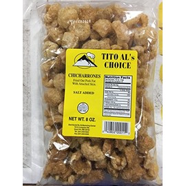 Tito Al's Choice Chicharrones (Fried out Pork Fat w/Attached Skin) 8 Oz / Pack of 2 (Salt Added)