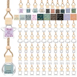 Youdaju 50 Set Appreciation Gift Bulk Team Gift Inspirational Car Diffuser Bottle with DIY Inspirational Sticker Hanging Empty Glass Essential Oil Diffuser Bottle for Employee Teacher Christian(Multi)