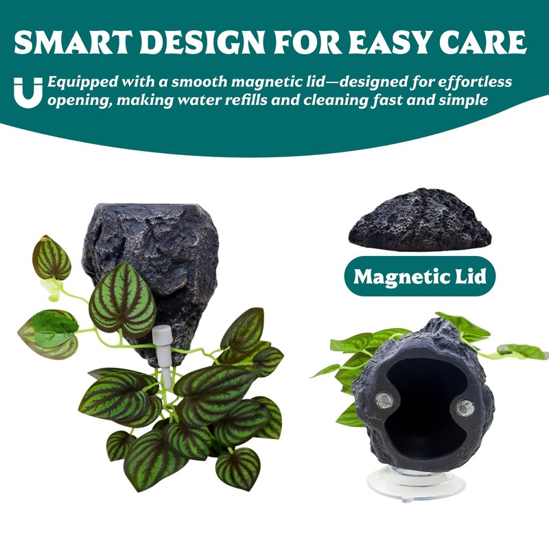 Reptile Water Dish with Dripper, Adjustable Wall-Mounted Water Bowl for