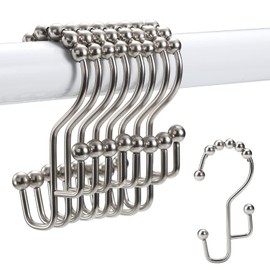 Anillos de cortina de ducha, ganchos dobles SUTINE para cortina de ducha, anillos de cortina de ducha de acero inoxidable resistentes al óxido, ganchos de ducha de metal deslizantes para cortinas de ducha y forros, 12 unidades, níquel mate