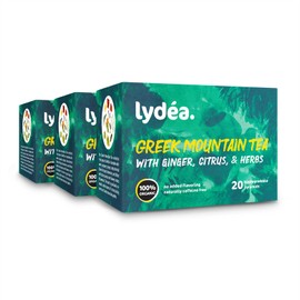 lyda Lydea Organic Greek Mountain Tea with Ginger, Citrus, & Herbs, 60 Pyramids, 3 Pack [3 x 20 Pyramids]