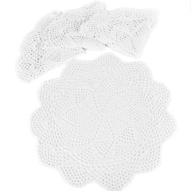 kilofly Crochet Cotton Lace Table Placemats Doilies Value Pack, 4pc, Roma, White, 13.7 inch