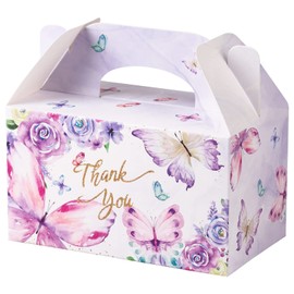 Giiffu Gable Treat Boxes Candy Boxes, Butterfly Floral Favor Boxes, Paper Gift Boxes for Bridal Shower Anniverary Birthday Party Wedding Favor 6.3 x 3.54 x 3.54 Inches(Purple Butterfly, 12-Pack)