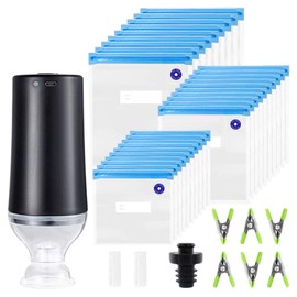 Sous Vide Bags Kit for Anova and Joule Cookers – 40 PCS Reusable Vacuum Food Storage Bags with Electric Pump, 2 Sealing Clips and 6 Sous Vide Clips – Ideal for Sous Vide Cooking and Food Freezer.