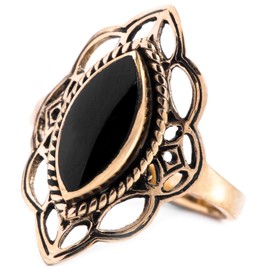 Windalf Bohemian Women's Ring LÚNA 23 mm Starry Night Black Onyx High Quality Bronze, Fabric jewellery bag, Onyx