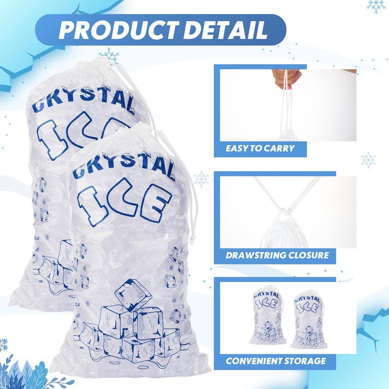 100 Pcs 20 lb Plastic Ice Drawstring Bag 28 x
