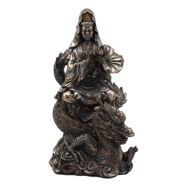 Ebros Avalokiteśvara Meditating Buddha Kwan Yin Kuan Yin On Dragon Statue 11" Tall Compassion of All Buddhas Guan Yin Decor Figurine