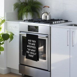 Geqtt Wine Lovers Dish Towel - Funny Wine Gifts Decorative Waffle Weave Kitchen Towels, Wine Lover Gifts for Women Tea Hand Towel, 16×24 Inches (Black)