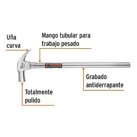 Truper MAC-29T Martillo cabeza cónica, uña curva, 29 mm, mango tubular, color, pack ofpaquete de 1                                                    