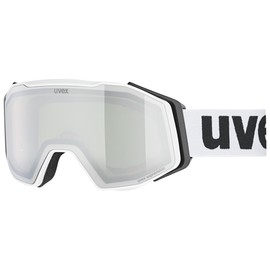 uvex Gravity FM - Ski Goggles for Men and Women - with Visor - Mirrored - White Matt/Silver-Green - One Size