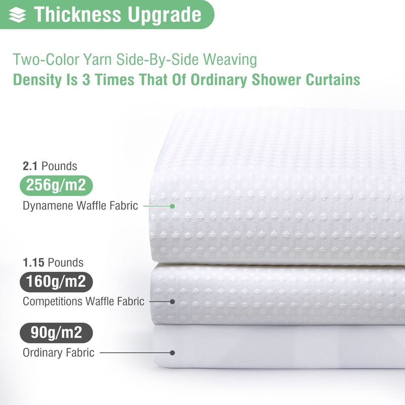 Dynamene Long White Fabric Shower Curtain - Waffle Textured Tall