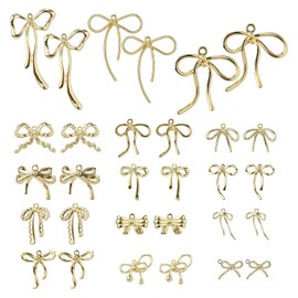 30pcs Bowknot Charms, Alloy Bow Knot Charms in 15 Styles Bow Dangle for Bracelets Earrings Pendant Connector Jewelry Making DIY (Gold)