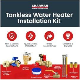 CMI Inc - 3/4 Inch Tankless Water Heater Installation Kit – With Isolation Valves, Pressure Relief Valves, Ball Valve, and Inline Flush Parts – Cold & Hot Water Plumbing Repair Kit – Female to Female