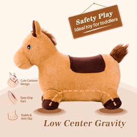 INPANY Bouncy Horse for Toddlers - Plush Brown Bouncing Horse Hopper, Ride on Animal Toys for Girls Boys, Outdoor Indoor Inflatable Horse Gifts - Plush Covered (Include Pump)