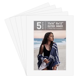 Golden State Art, Pack of 5 Acid Free Bevel Cut 4-Ply Thickness White Core Picture Mats for Photos (White, 11x14 for 8x12 Photo)