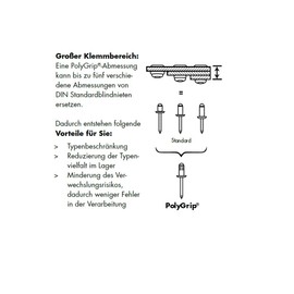 GESIPA 50 x Stainless Steel (VA) Blind Rivets Diameter 4.8 x 10.0 mm PolyGrip Pop Rivets 4.8 for Material Thickness: 0.5 - 6.5 mm Industrial Quality Rivets Buy Pop Rivets from the Professionals