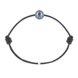 LES POULETTES BIJOUX - Dyed Dark Grey Cultured Freshwater Pearl Bracelet 8-9 mm - My Pearl - with Wax Cords - Classics - Black