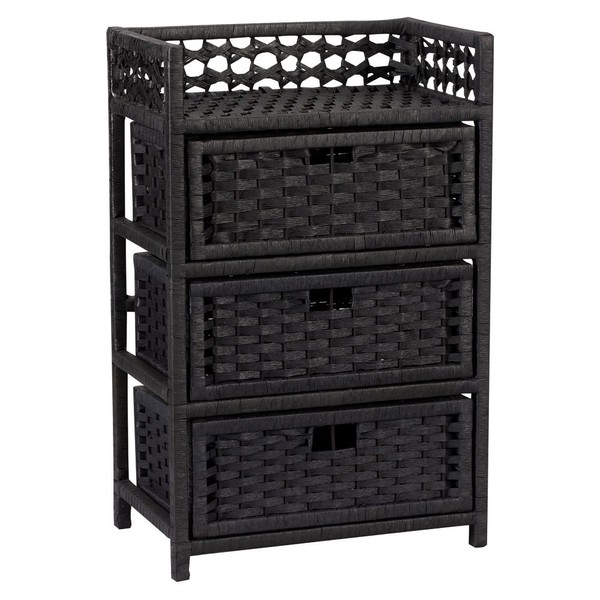 Household Essentials Hand-Woven Paper Rope 3-Drawer Chest, Black Stain
