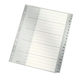 Leitz Index for A4, Cardboard Cover Sheet and 20 Plastic Dividers, Index with Alphabetical Print AZ, Extra Width, Grey, 12600000