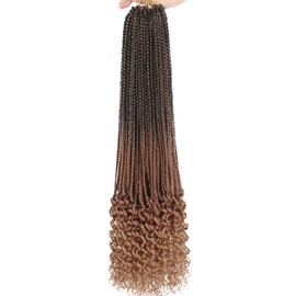 30 Inch Goddess Box Braids Crochet Hair with Curly Ends 8 Packs Pre-looped Goddess Braids Hair Extensions Ombre Synthetic Boho Box Braiding Hair for Women (15Strands/pack 1B3027#)