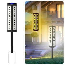 IVWVI 3 Side Solar Address Numbers, Lighted House Numbers for Outside, Waterproof Double Color, Led Illuminated Solar Address Sign with Stakes for Garden Street Home Yard