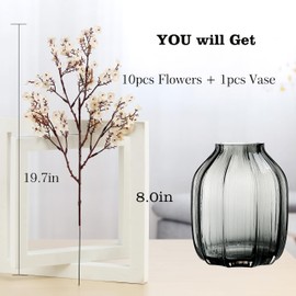 JAKY-Global Babys Breath Silk Artificial Flowers Bulk with Vase 10pcs for Fall Decor Fake Flower Bouquet Bulk for Home Kitchen Indoor Bouquet Floral Arrangement Table Centerpieces Party Decor(Beige)
