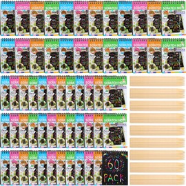 Fulmoon 60 Pcs Bulk Scratch Note Pads Scratch Paper Notebooks Rainbow Party Favors with Wooden Stylus Coloring Books DIY Arts and Crafts for Birthday Game Gift