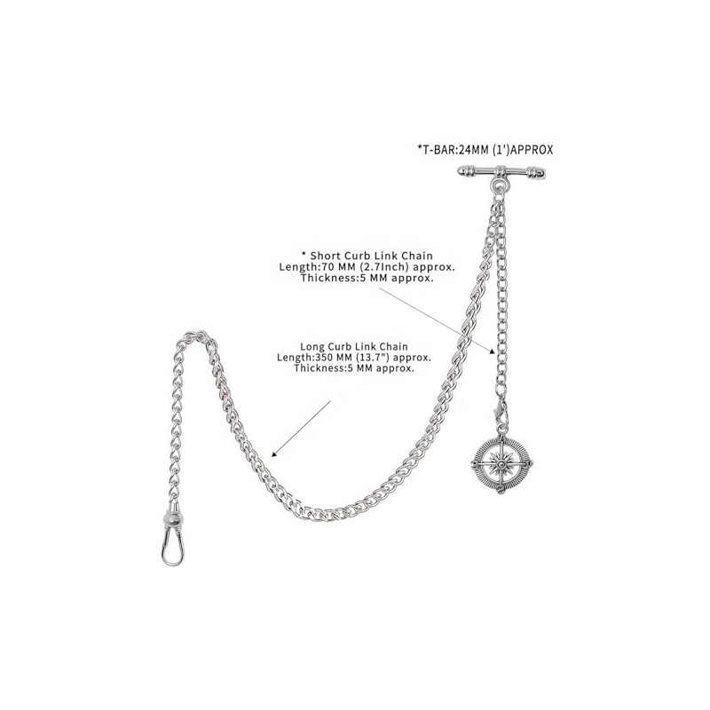 Kchss Pocket Watch Chain Double Albert Chain T-Bar Watch Chain