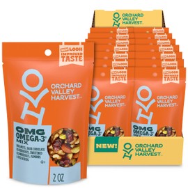 Orchard Valley Harvest OMG Omega-3 Mix, 14 pack (2 oz), Walnuts, Dark Chocolate Blueberries, Sweetened Cranberries, Almonds, And Pistachios, Gluten Free, Stand Up Bag, Non-GMO, Healthy Snacks for Adults