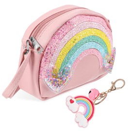 TENDYCOCO Girls' Handbag Rainbow Shoulder Bag with Rainbow Keyring, pink, Cartoon