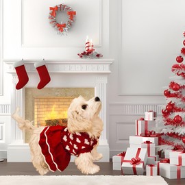 MuYaoPet Small Dog Sweaters Girl Red Winter Warm Dog Christmas Dress Valentine's Day Costume Clothes Dachshund Chihuahua Corgi (Red, XL)