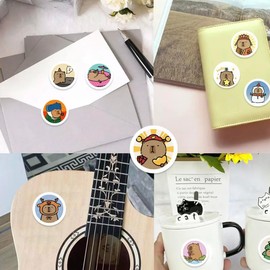 Dear Mia Little Liz | 500 Piezas Capybara Pegatinas Calcomanías Kawaii Animal Vinil Scrapbook Arte Manualidades Tarjetas DIY | Obsequio Recuerdo Regalo Fiesta Día del Niño (Capybara C, 1 Roll=500 Pz)