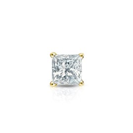 14k Yellow Gold Men Princess Diamond Simulated Cubic Zirconia SINGLE STUD Earring 4Prong(1/4ct,Excellent Quality)