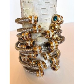 Women's Cable Cuff Bracelet - Twisted Stainless Steel Bangle with 18K Gold and Birthstones (Citrine)