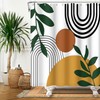Canessioa Boho Geometric Shower Curtain White Beige Mid Century Abstract
