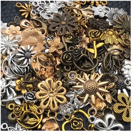 WOCRAFT 100pcs Flowers Charms for Jewelry Making Assorted Jewelry Bangle Bracelet Charms Wholesale Mixed Bulk Metal Earring Charms for DIY Necklace Keychain Craft Supplies (SN880)