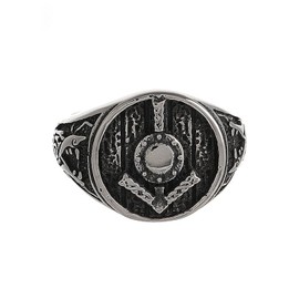 TURTLEDOVE Viking Shield Rune Ring - Stainless Steel Tiwaz Wolf Ring - Norse Jewelry for Men, Stainless Steel, No Gemstone