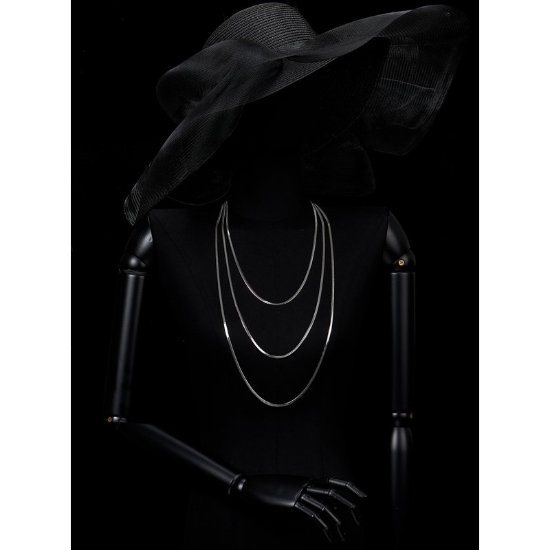 COOLSTEELANDBEYOND Flat Snake Chain Layered Necklace, Three Strands Waterfall Necklace,