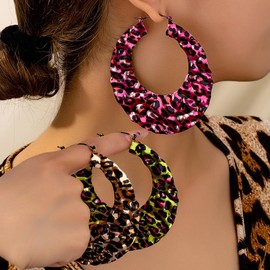 Leopard Print Earrings for Women Vintage Leopards Print Hoop Earrings 90s Large Bamboo Hoop Earrings Hypoallergenic Statement Hoop Earring Trendy Birthday Party Wedding Jewelry (Leopard Print 4)