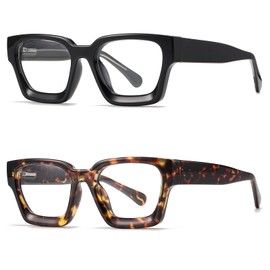 PUBOWT Oversized Reading Glasses for Women Oprah Style Computer Thick Readers Blue Light Blocking Spring Hinge Eyewear PT2007 (2 Pair Black+Demi) + 150 X